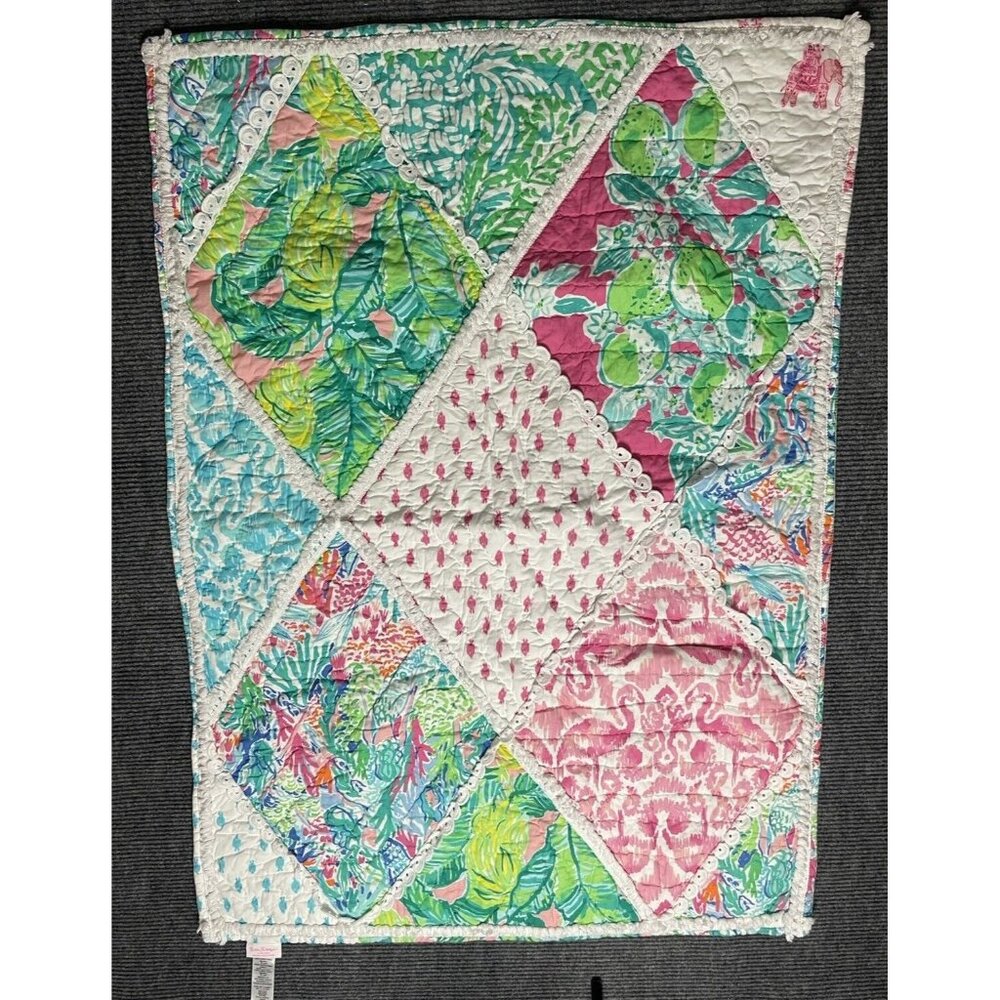 KIDS LILLY PULITZER Crib quilt PARTY PATCHWORK POTTERY BARN BABY 30"X50"